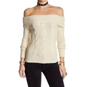 Free People Off The Shoulder Cable Knit Sweater | Almond | Small | NWT